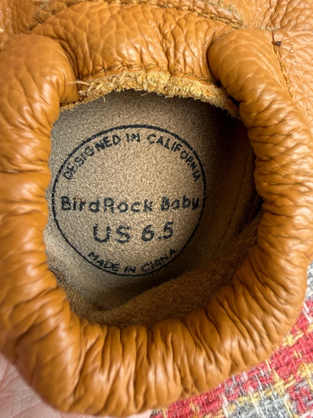 BIRDROCK boho baby Leather Fringe Moccasins - tan Brown size 6,5 NWOT